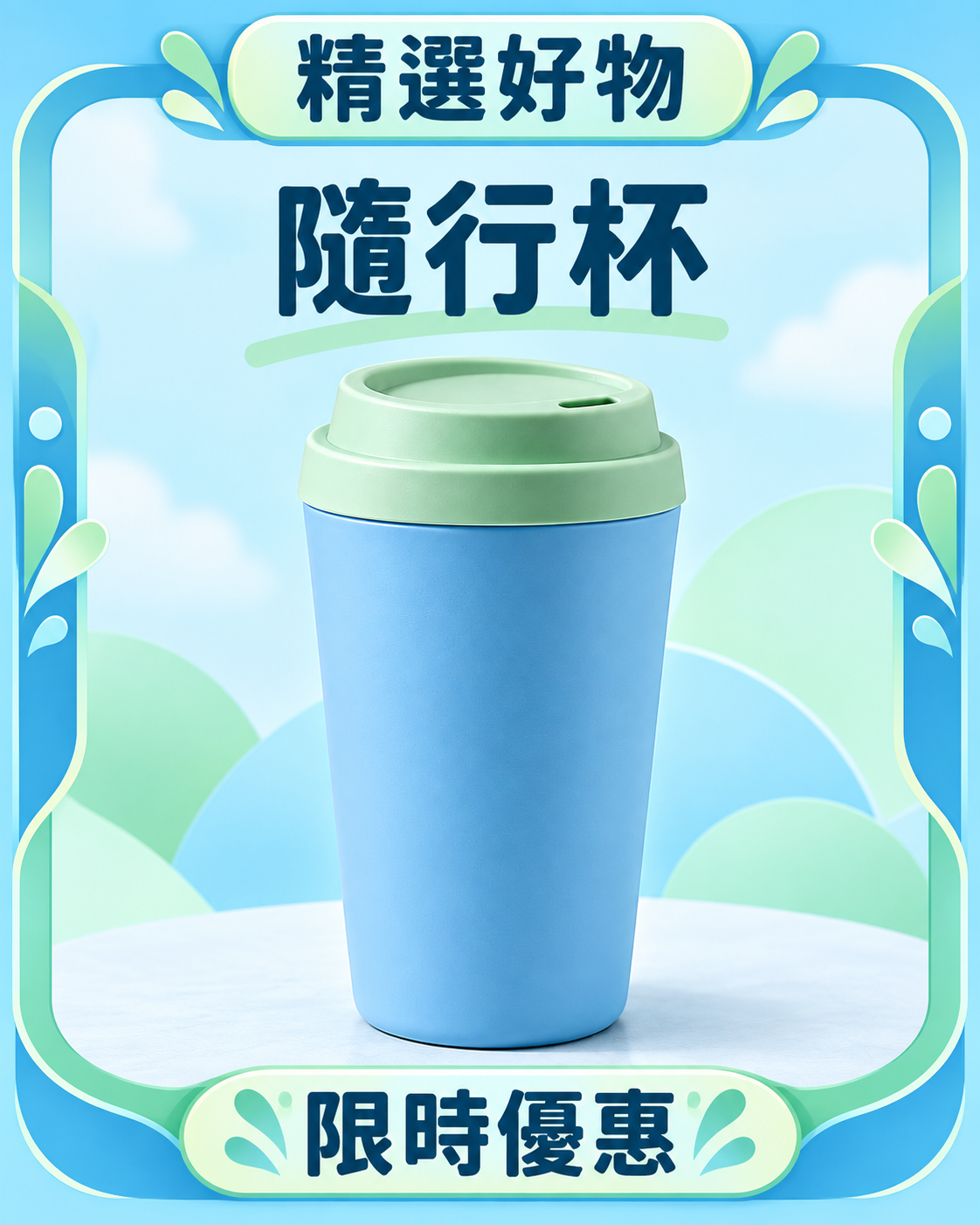 隨行杯套版圖,固定背景搭配促銷邊框
